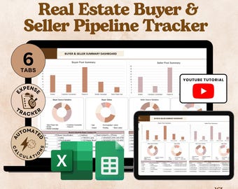 Real Estate Buyer Seller Pipeline Tracker Excel Google Sheets CRM Client Pipeline Dashboard Lead Tracking Realtor Agent Tool Spreadsheet