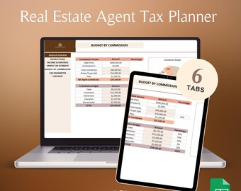 Real Estate Agent Tax Planner Google Sheets Light Mode Spreadsheet Commission Income Expense Tracker Tax Estimate Budget System