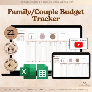 Family  Couple Budget Spreadsheet | Google Sheets Light Mode | Monthly Annual Budget Planner, Bill Calendar, Debt Tracker, Savings Net Worth