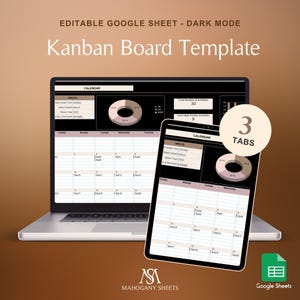 Kanban Board Task Tracker Google Sheets Dark Mode | Task Management Spreadsheet | Workflow Tracker To Do List | Deadline Reminder