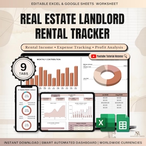 Landlord Spreadsheet Google Sheets Excel Rental Income Sheet Tracker Multi Unit Rentals Bookkeeping Profit and Loss Payment Ledger