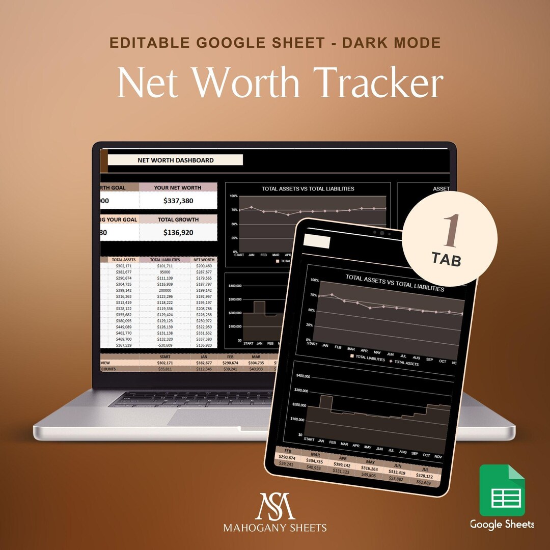 Net Worth Tracker Spreadsheet Google Sheets Dark Mode Personal Finance ...