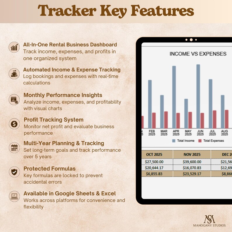 Airbnb Income and Expense Tracker Excel Light Mode Rental Property Spreadsheet Profit Loss Bookkeeping Property Management Planner
