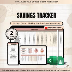 Savings Tracker Google Sheets Excel, Sinking Fund Tracker Spreadsheet, Savings Planner Sheet Emergency Vacation Saving Challenge Goals