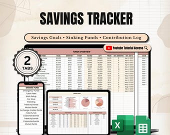 Savings Tracker Google Sheets Excel, Sinking Fund Tracker Spreadsheet, Savings Planner Sheet Emergency Vacation Saving Challenge Goals