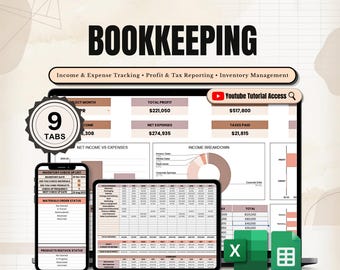 Bookkeeping Template Google Sheets Excel Income and Expense Tracker Business Accounting Sheet Tax Expense Log Profit Loss Statement