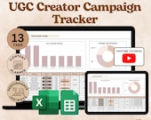 UGC Content Planner Excel Google Sheets Influencer Planner Brand Deal Organizer Workload Manager Content Calendar Digital Marketing Template
