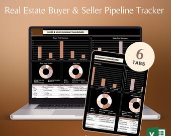 Real Estate Buyer Seller Pipeline Tracker Spreadsheet Excel Dark Mode Client Management Dashboard Buyer Seller Logbooks Sales Workflow Tool