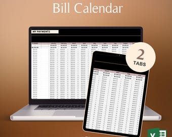 Excel Dark Mode Bill Tracker Budget Dashboard Monthly Payments Finance Organizer Annual Overview Calendar Tracker Gift Idea