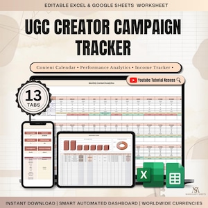 UGC Tracker Google Sheets Excel, Brand Deal Planner & Sponsorship Campaign Tracker, Content Creator Outreach Template Spreadsheet