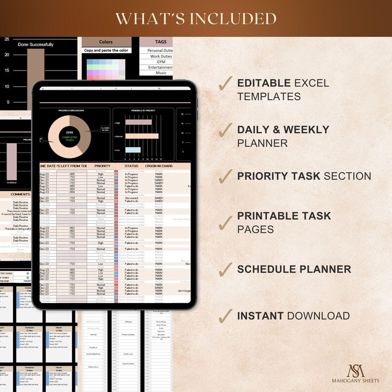 To Do List Spreadsheet Excel Dark Mode Task Tracker Daily Weekly ...