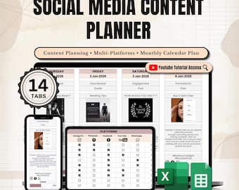 Social Media Planner Google Sheets Excel Content Calendar Template Instagram Planner TikTok Tracker Monthly Post Social Media Manager
