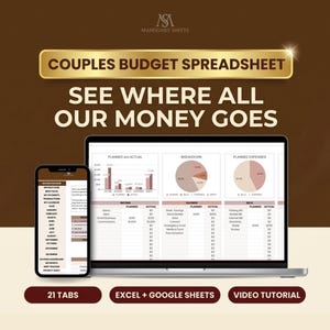 Couples Budget Spreadsheet Google Sheets and Excel, Annual Family Planner, Bill Calendar, Debt Tracker
