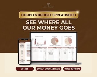 Couples Budget Spreadsheet Google Sheets and Excel, Annual Family Planner, Bill Calendar, Debt Tracker