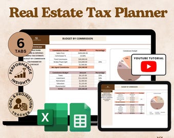 Agent Tax Planner Google Sheets Excel, Realtor Bookkeeping Expense Log, Real Estate Agent Income Tracker Profit and Loss Budget Sheet