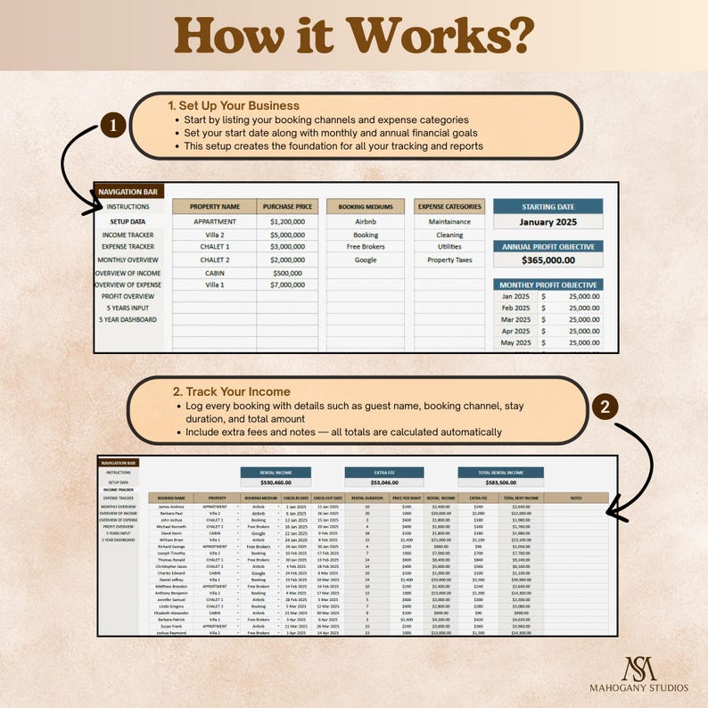 Airbnb Income and Expense Tracker Excel Light Mode Rental Property Spreadsheet Profit Loss Bookkeeping Property Management Planner
