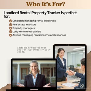 Landlord Rental Property Tracker; digital Excel/Google Sheets templates for rental income and expenses with profit dashboard.