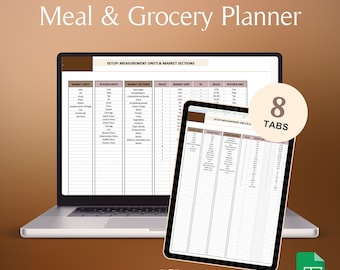 Weekly Meal Planner Google Sheets Grocery List Planner Recipe Journal Calorie Tracker Food Planner Shopping List Meal Prep Template