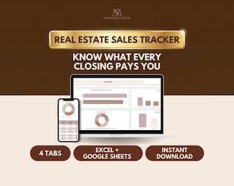 Real Estate Sales Tracker, Excel and Google Sheets Realtor Commission Spreadsheet with GCI Goals