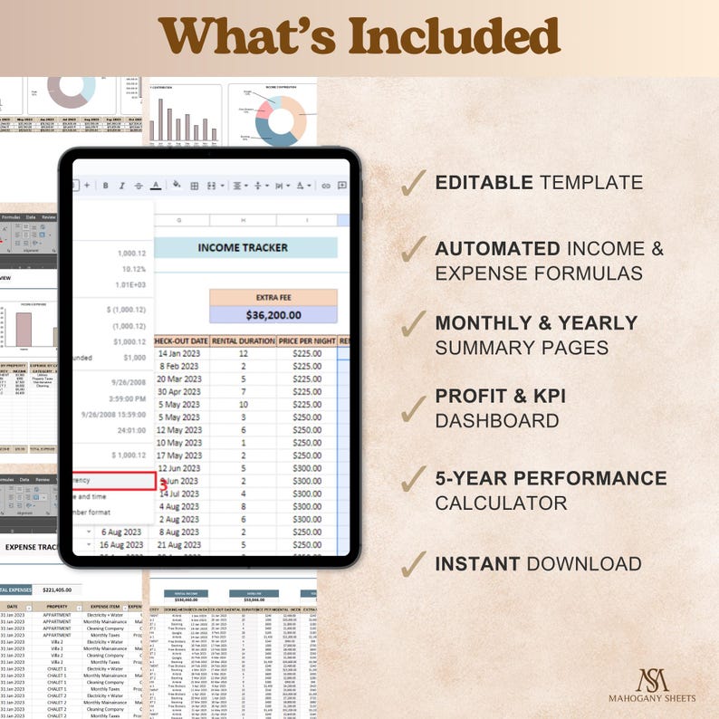 Airbnb Income and Expense Tracker Excel Light Mode Rental Property Spreadsheet Profit Loss Bookkeeping Property Management Planner