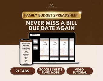 Family Budget Spreadsheet Google Sheets Dark Mode, Couples Annual Planner, Bill Calendar, Debt Tracker