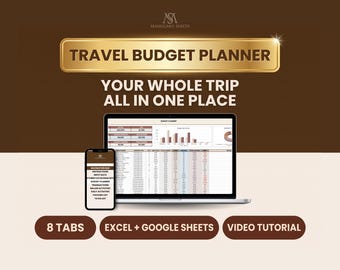 Travel Budget Planner and Trip Itinerary Spreadsheet, Excel Google Sheets, Vacation Packing List Template