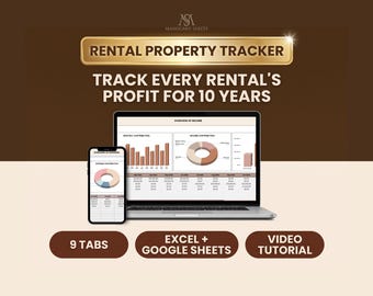 Rental Property Tracker Google Sheets Excel, Landlord Spreadsheet, Rent Ledger, Expenses, 10 Year Profit