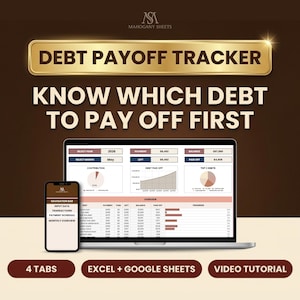 Debt Payoff Tracker Spreadsheet for Google Sheets and Excel, Snowball Avalanche Calculator, Loan Planner