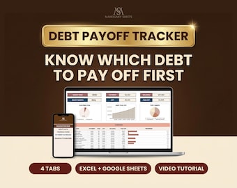 Debt Payoff Tracker Spreadsheet for Google Sheets and Excel, Snowball Avalanche Calculator, Loan Planner