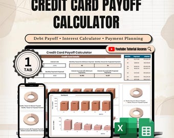 Calculadora de pago de tarjetas de crédito en Google Sheets y Excel, hoja de cálculo para el seguimiento de la deuda de tarjetas de crédito, registro de utilización y gráfico de seguimiento del pago mensual