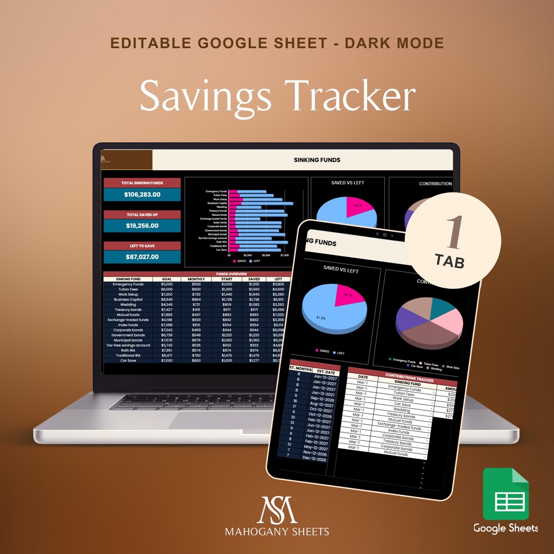 Savings Tracker Google Sheets Dark Mode Budget Planner Sinking Fund ...
