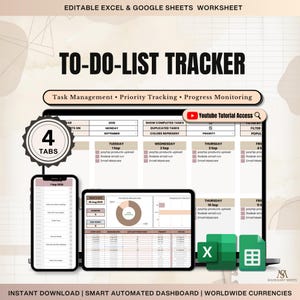 Task Tracker Spreadsheet for Excel & Google Sheets Productivity Dashboard Task Manager Workflow Planner Daily Planner