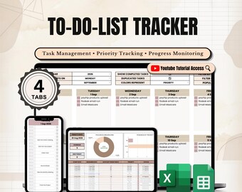 To Do Spreadsheet Google Sheets Excel Task Manager Productivity Tracker Hourly Daily Weekly To-Do List Digital Routine Meal Planner