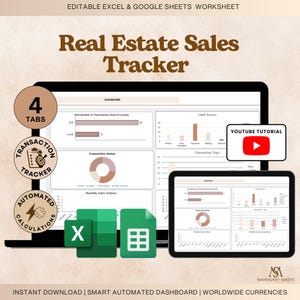 Realtor Sales Tracker Excel & Google Sheets Commission Tracker Transaction Log Sales Dashboard Agent Income Goal