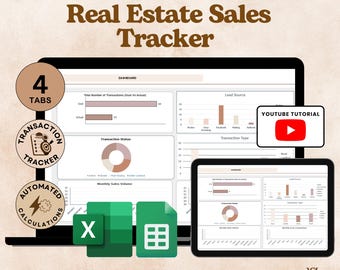 Realtor Sales Tracker Excel & Google Sheets Commission Tracker Transaction Log Sales Dashboard Agent Income Goal