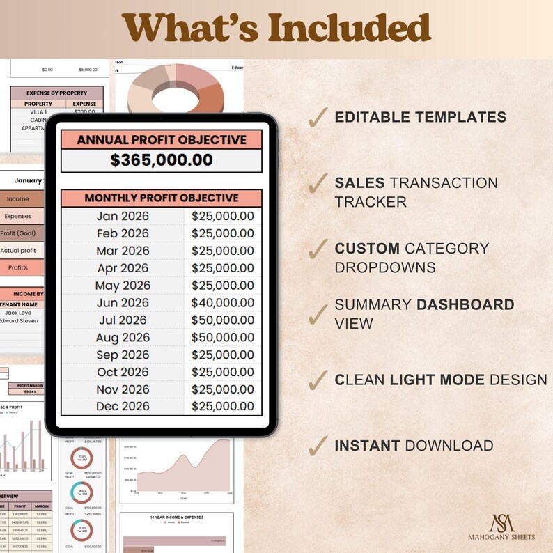 Landlord Rental Property Tracker Spreadsheet | Rental Income Expense Tracker Excel Google Sheets | Property Management Rental Tracker Profit