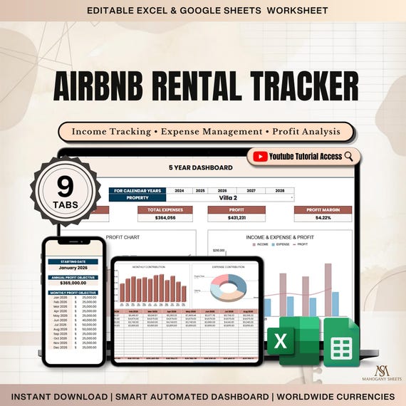 Airbnb Spreadsheet Google Sheets Excel, Short Term Rental Bookkeeping Tracker, Vacation Rental Management Income Expense Host Bundle