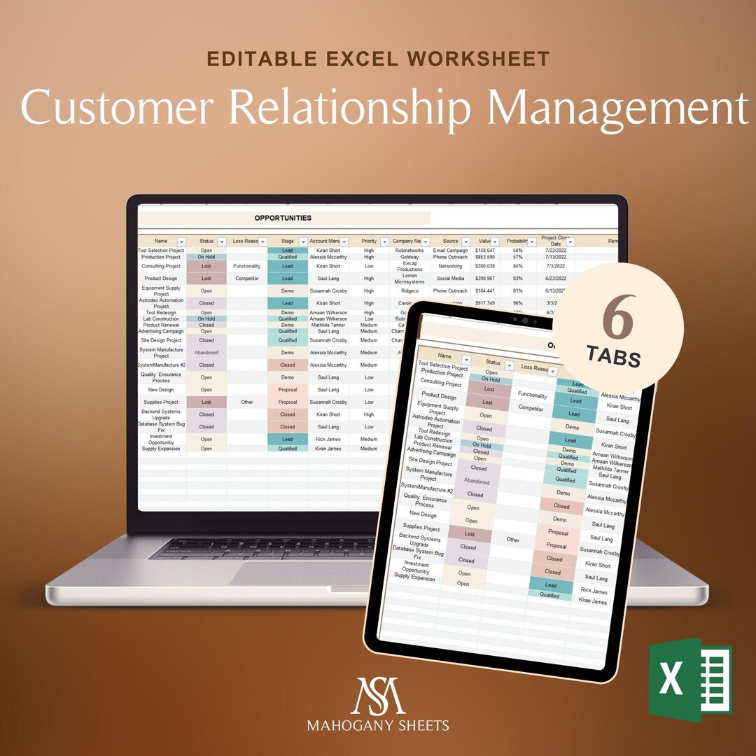 CRM Spreadsheet Excel Client Tracker Customer CRM Sales Pipeline ...