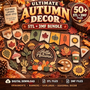 50+ höst 3D-utskriftsfiler, höstdekor STL-paket (digital nedladdning)