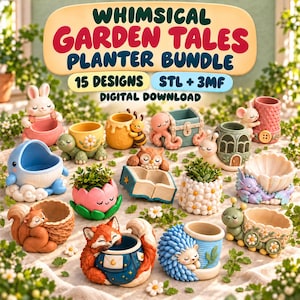 Whimsical Garden Tales Planters Bundle, 15 Animal & Fairy Designs (Digital Download)