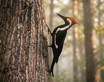 Árbol decorativo de metal con forma de pájaro carpintero, decoración de pared con forma de pájaro carpintero, silueta de pájaro de acero para jardín exterior, adorno rústico para patio o jardín.
