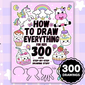 Söt steg-för-steg-ritbok för barn | Hur man ritar allt | Kawaii-djur och enkla klotter | Utskrivbar PDF-nedladdning