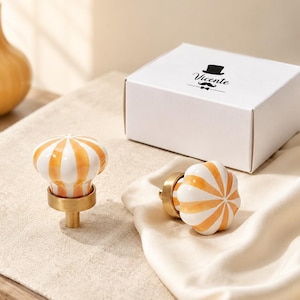 Colorful Ceramic Drawer Knob, Unique Pumpkin Cabinet Closet Handle