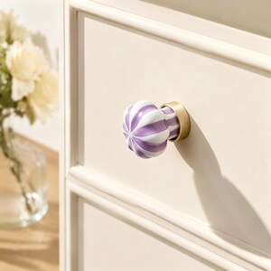 Ceramic Drawer Knob, Brass Pumpkin Cabinet Handle, Purple Closet Knobs