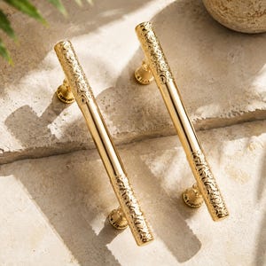 Embossed Gold Handle, Wardrobe Drawer Handle, Textured Pull for Dresser