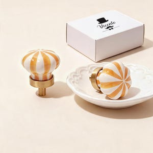 Colorful Striped Ceramic Knob, Brass Drawer Knobs,  Unique Pumpkin Cabinet Closet Handle
