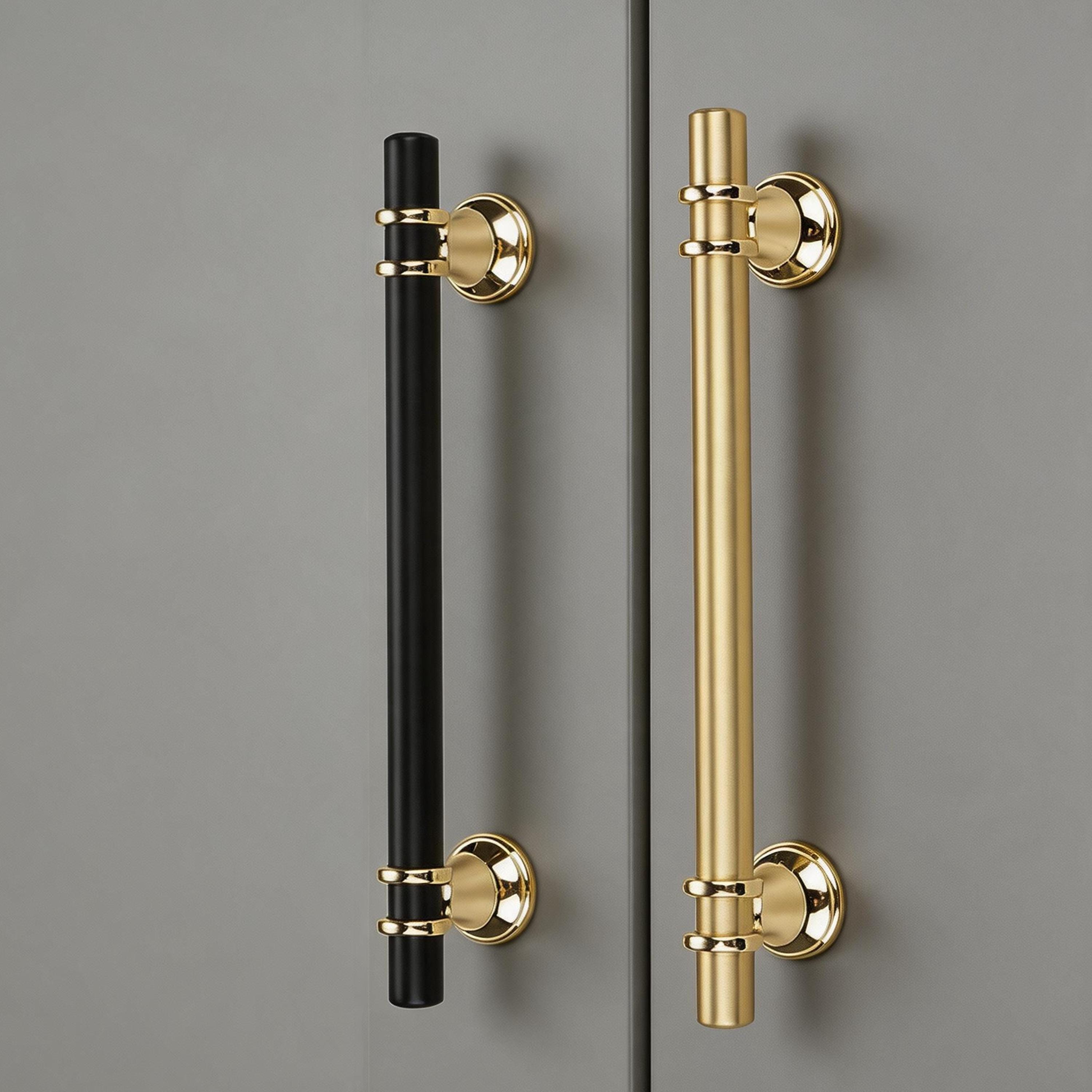 long gold handles for dresser Akicon Brushed Gold Kitchen T Bar Cabinet Pulls 100% Solid Brass Drawe main image 0