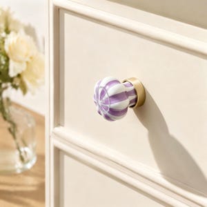 Ceramic Drawer Knob, Brass Pumpkin Cabinet Handle, Purple Closet Knobs