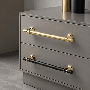 Tirador largo para armario, pomo para armario negro y dorado, tirador para cajón de muebles