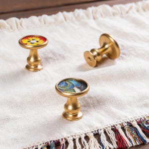 Enamel Painting Cabinet Knob, Blue Drawer Knob, Brass Handle Pull